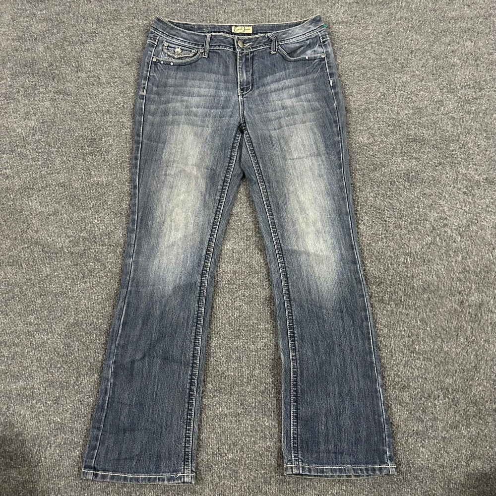Earl Jean Jeans Womens Size 8 Blue Bootcut Rhinestone Embellished Stretch Denim